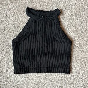 Aerie Black Ribbed High Neck Tank Top